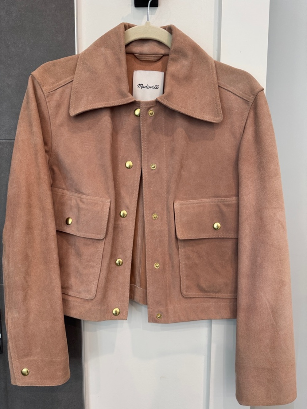 Madewell Suede Snap-Front Jacket in Rose Tan